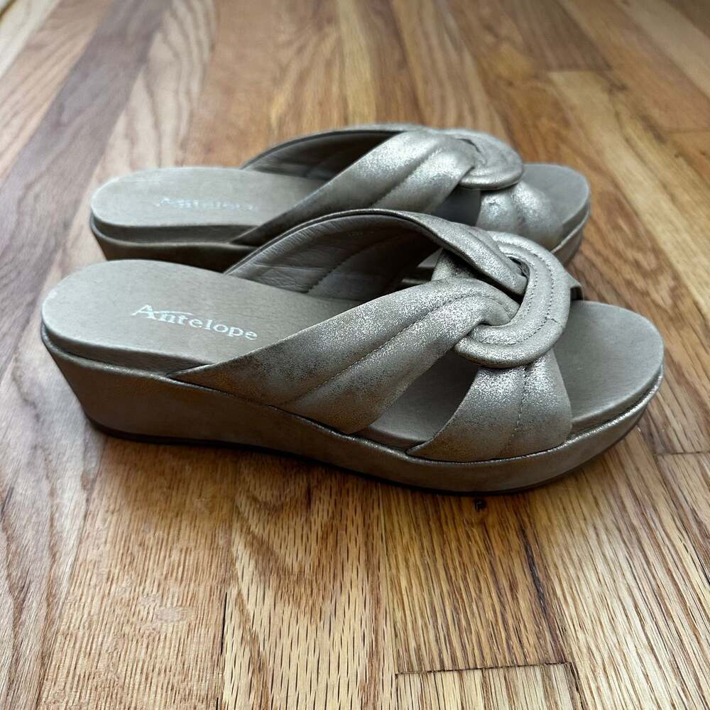 Antelope Hanne Gold Toned Wedge Sandals Women’s Size 38 - Picture 6 of 11